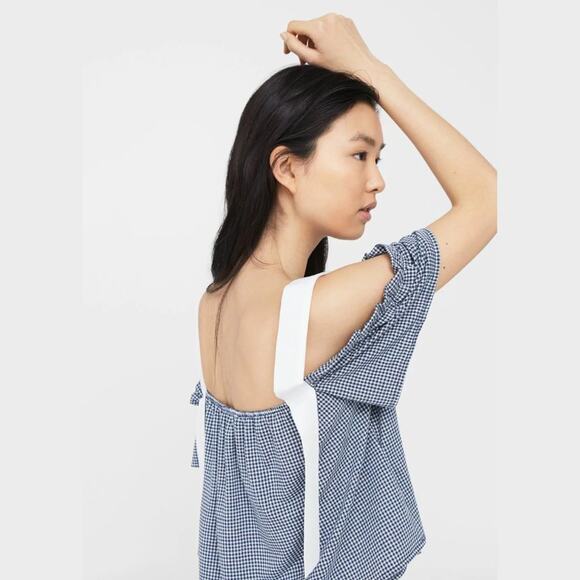 Mango Blue White Gingham Flowy Cami Top Tank Blouse - Picture 10 of 11